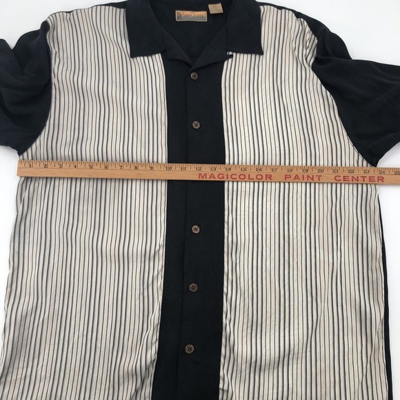 Bobby Chan World Series Poker Silk Button Front Shirt XL Black Ivory Stripe WSOP - Picture 9 of 13